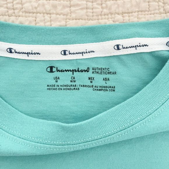 Champion Cropped Tshirt Oversized M L Top Bundle Short Sleeves Knit Yellow Aqua - Picture 13 of 16